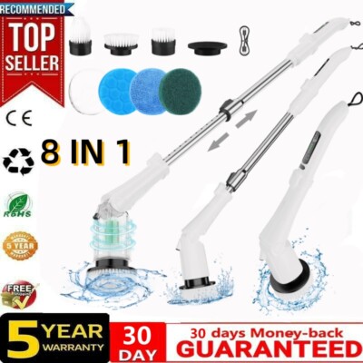 8 IN 1 Electric Cordless Cleaning Brush Spin Scrubber Turbo Scrub Cleaner 