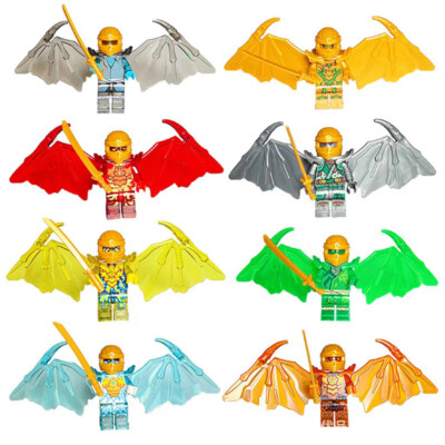 8PC NINJAGO MINIFIGURE GOLDEN FLYING NINJA LLOYD SENSEI WU MASTER WU