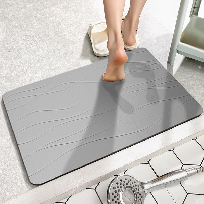 Stone Bath Mat,Fast-Drying Diatomaceous Earth Shower Mat, Non-Slip Super Absorbe
