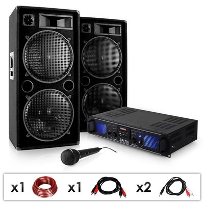 COMPLETE BASIC PA SYSTEM AUNA/SKYTEC DJ KARAOKE 2000W SPEAKERS AMP MIC USB SET