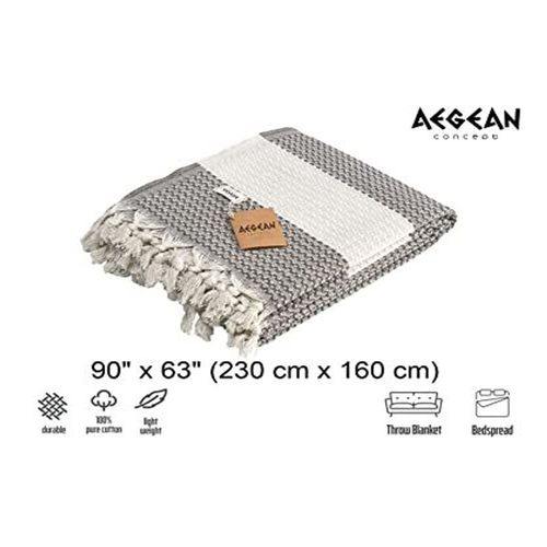 Aegean Concept - 100% Organic Cotton Turkish Throw Blanket Twin, Grey-classic