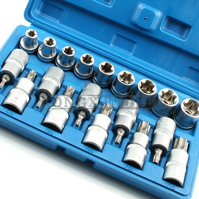 19PCS Torx Socket Bit Set 1/2'' E Type Chrome Vanadium Bright Chrome Repair Tools