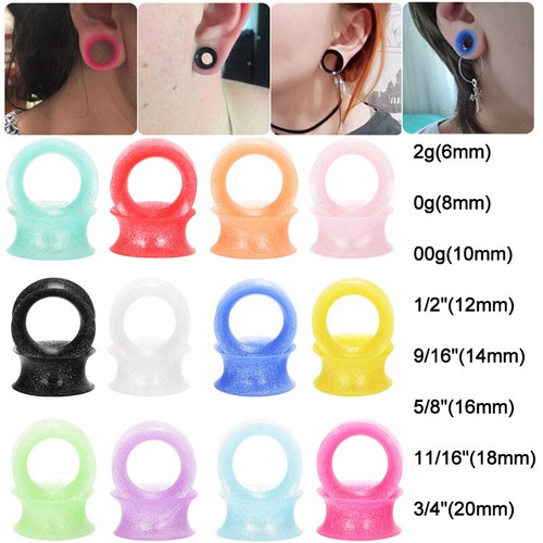 PAIR-ULTRA THIN EAR SKINS TUNNELS-Pearl Powder Silicone Ear Gauge-Soft Ear plugs