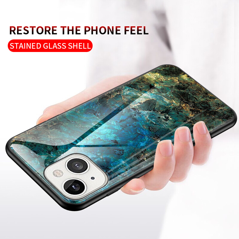 Case For iPhone 15 14 Pro Max 13 12 11 Marble Tempered Glass Shockproof Cover