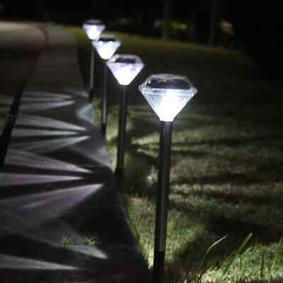 6 pcs Solar Outdoors Waterproof Lawn Ground Landscape Straight Pole Diamond LED