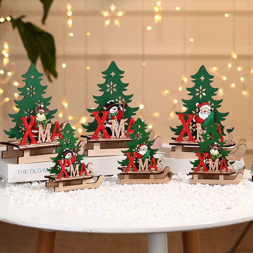 Christmas Santa Claus Wooden Pendant Assembled Ornaments Sled Xmas Decoration