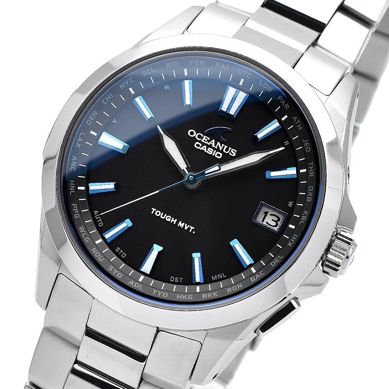 Pre-owned Casio Oceanus Ocw-s100-1ajf Radio Solar Titanium Watch Blue World Time Japan
