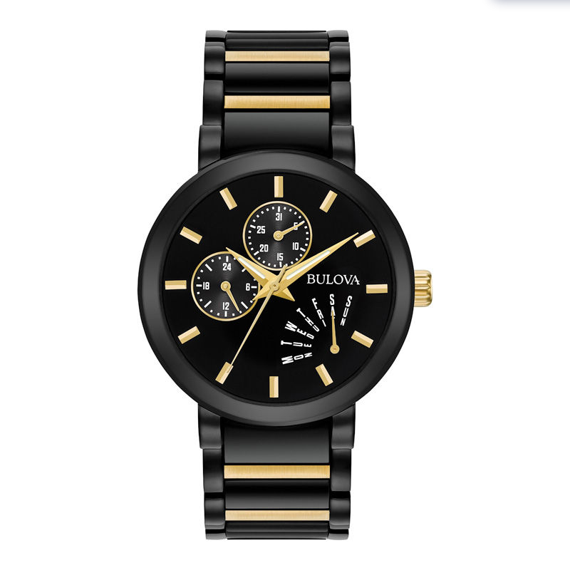Pre-owned Bulova Modern Futuro Black Dial Dual Tone Stainless Steel Men's Watch 98c124
