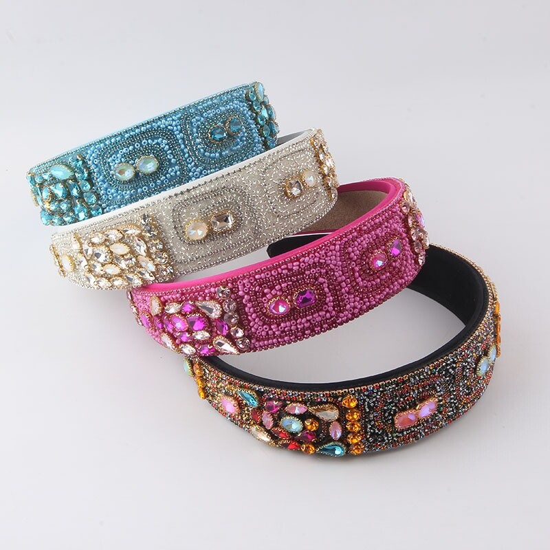 1PC Ladies Sparkle Crystal Gemstone Headbands Baroque Rhinestone Hair Hoop Blue