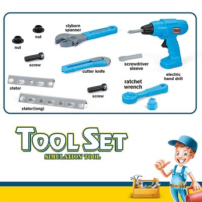 Kinder Werkzeugset mit Akkuschrauber, Schraubenschlüssel, Cuttermesser, 13 Teile