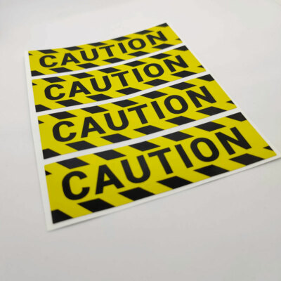 CAUTION STICKERS / 4 PACK, Yellow Vinyl Safety Decals, UV resistant, OSHA