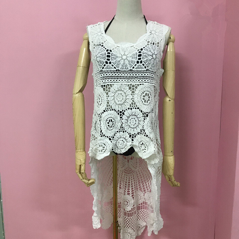 Damen Hohl Häkel Weste Hoch-Tief Tank Top Gestrickt Ärmellos Strandbedeckung