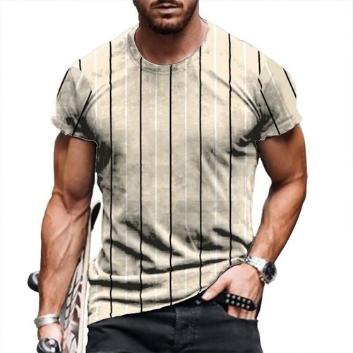 Camiseta Hombre Raya Gráfico Manga Corta Amarillo Rayas Casual Suave Camiseta