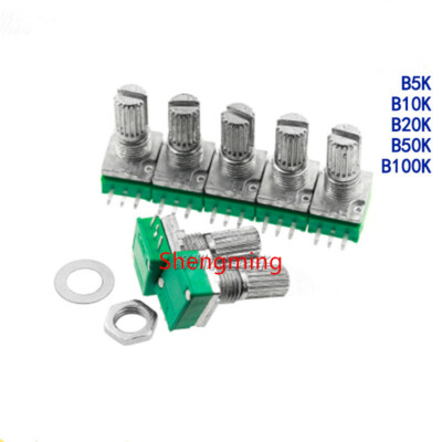 5pcs B5K B10K B20K B50K B100K Audio Amplifier Sealed Potentiometer 15mm Shaft 3p