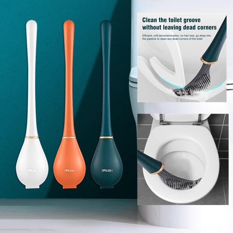 Silicone Toilet Brush Set Holder Bathroom Cleaning Cleaner Flexible Antibacteria