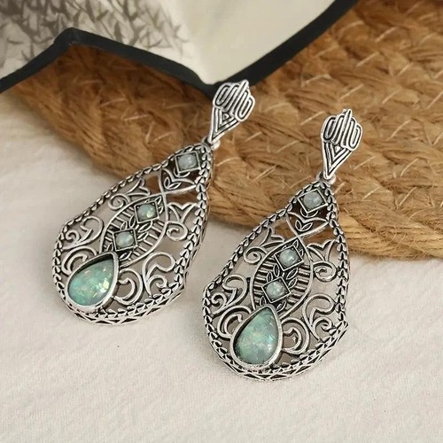 Retro Silver Resin Drop Earrings Long Women's Elegant Jewelry Hot Sale