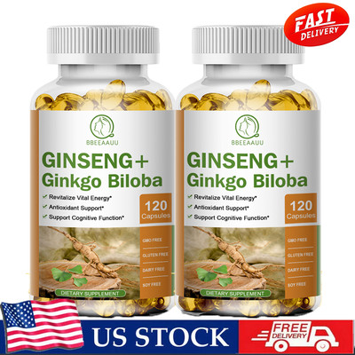 2*120 Ginseng&Ginkgo Biloba Capsules Boost Memory Increase Energy Reduce Anxiety