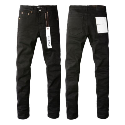 Hot New Classic Purple Brand Men's Black Distressed Slim Jeans Streetwear 2024