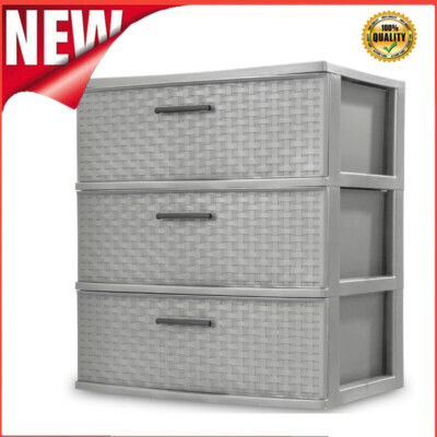 3 Drawer Tower Wide Weave Plastic Storage Areas Convenience Durability Baskets