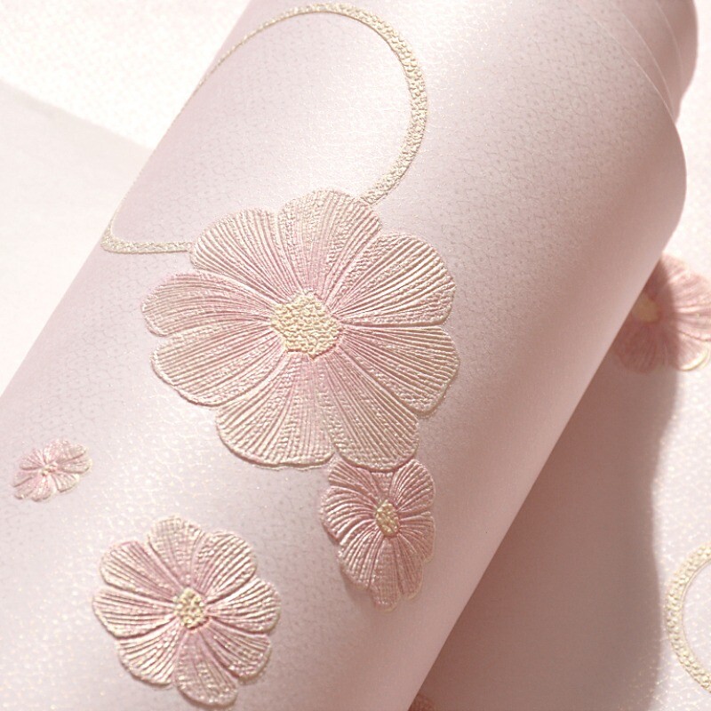 300 53cm Pastoral Floral Embossed Wallpaper Self-adhesive Sweet Bedroom Sticker