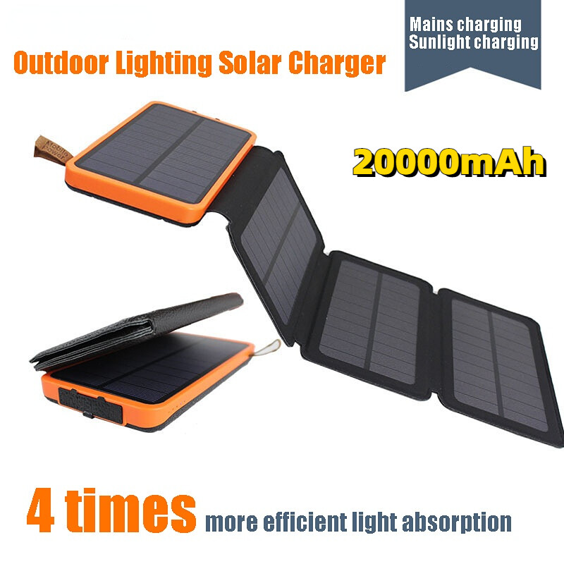 46800mAh 6 Solar Panel Folding Power Bank 2 USB Portable Charger for Cell Phone