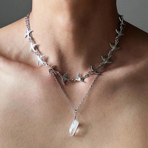 Creative Metal Flying Bird Double Layer Choker Necklace for Men Women Jewelry