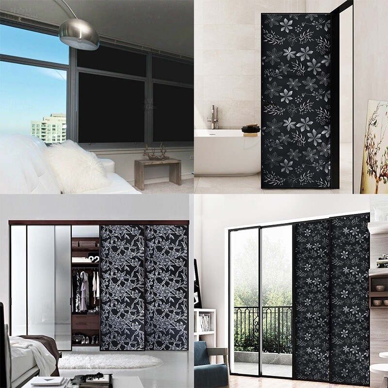 Window Films Shading Privacy Sticker Bathroom Glass Black Floral Home Decor