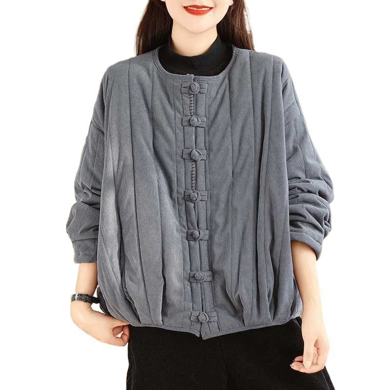 Winter Women Vintage Style Corduroy Padded Jacket Ladies Quilted Coat Thick Warm