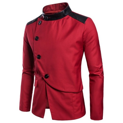 Men's Stand collar Long sleeve Blazer Jacket Single Breasted