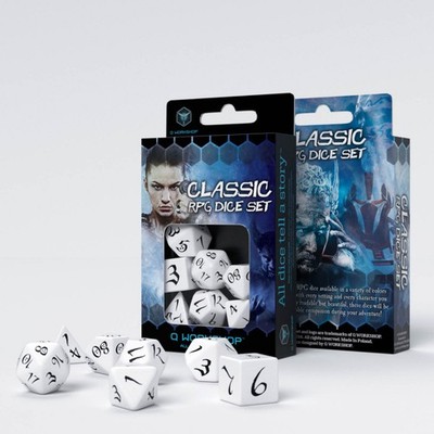Classic RPG Polyhedral Dice Set 7 White and Black for Dungeons and Dragons
