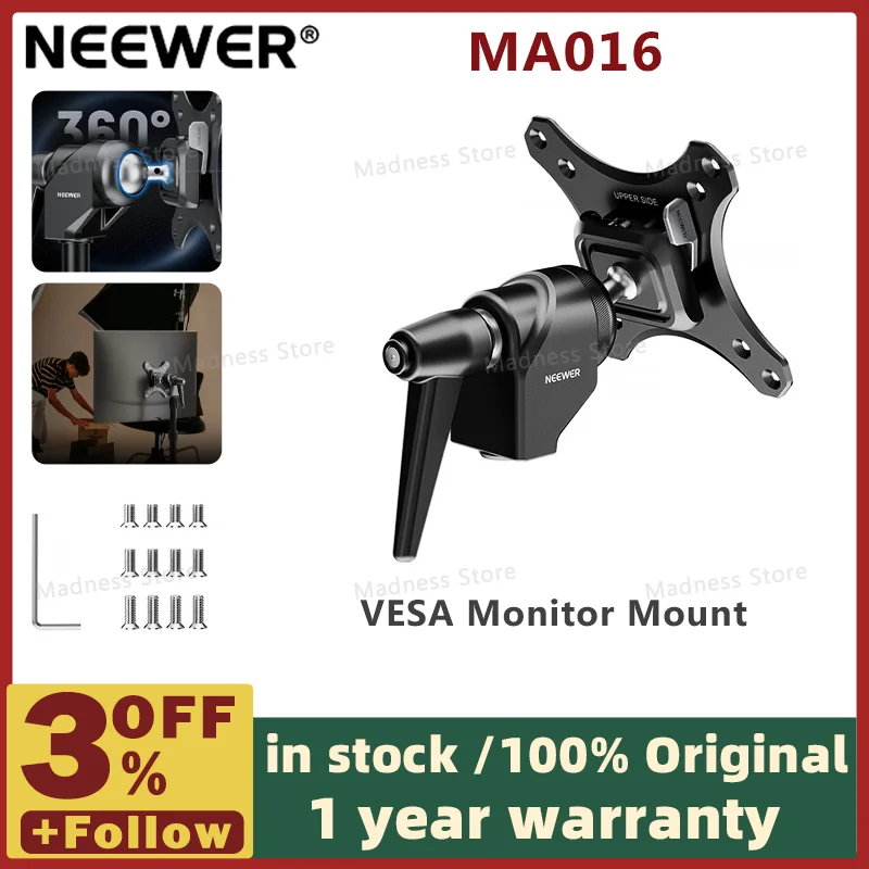 MA016 VESA Monitor Mount Adapter with Arca Quick Release 360° Rotatable Ball Hea