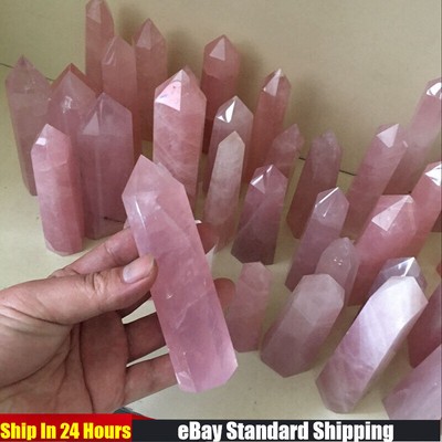 70-90mm Natural Rose Quartz Crystal Point Wand Healing Hexagonal Gemstone Pillar