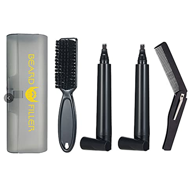 TIANWEI 2PCS Black Beard Pencil Filler Kit - Waterproof, Long Lasting Coverage & Natural Looking - Easy Carry Plastic Box - Beard Brush and Folding Comb Included