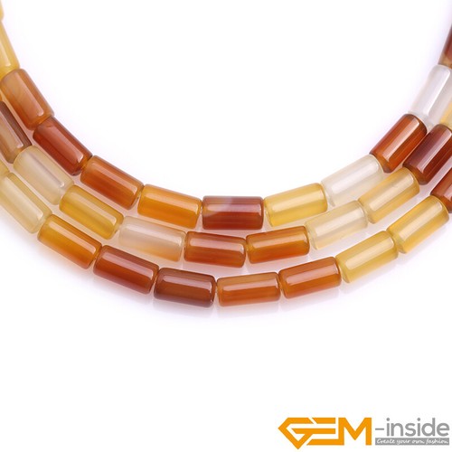 Natural Carnelian Agate Gemstone Tube Beads For Jewelry Making Strand 15