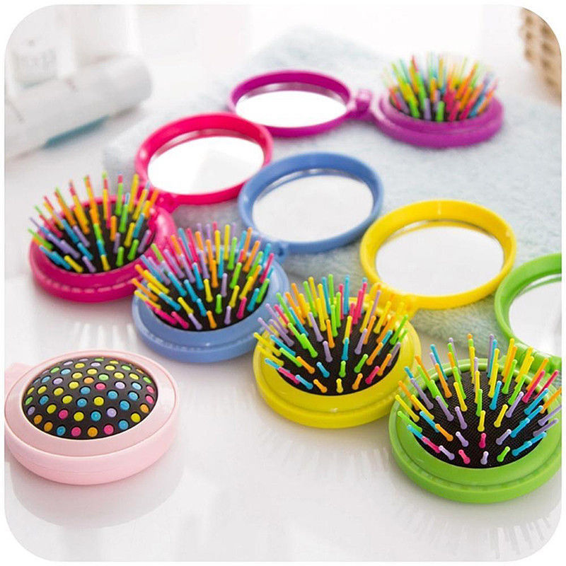 Spazzola Da Viaggio Con Specchio Richiudibile Pieghevole Pettine Borsa Donna moc