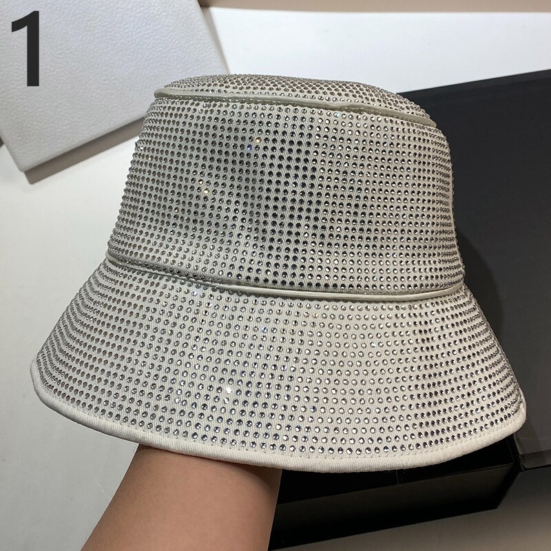 1PC Donna Cristallo Strass Cappello da Pescatore Mantella Bling Largo con Falda