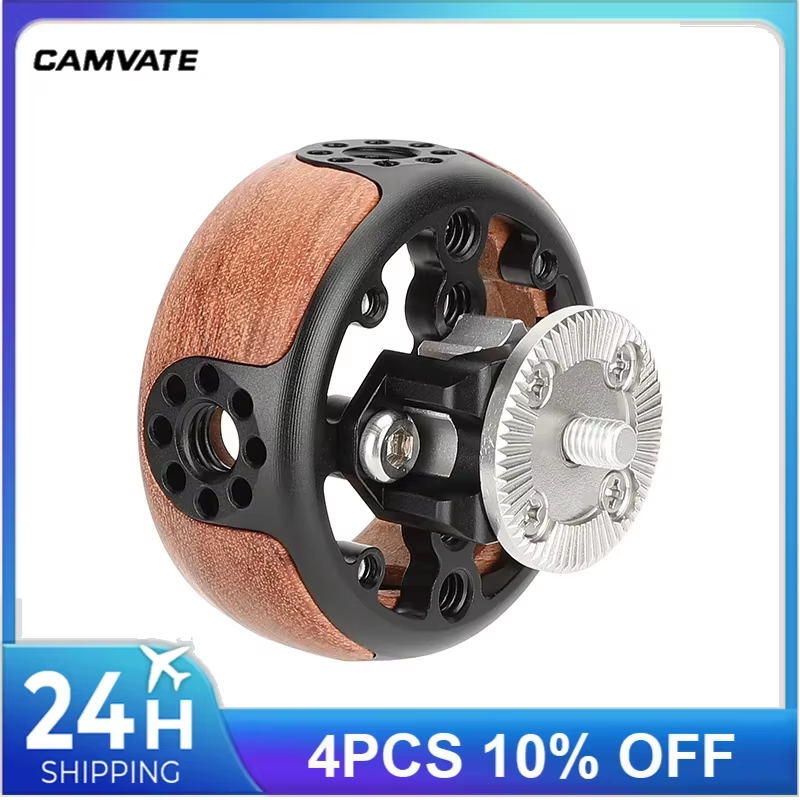 Round Camera Wooden Handgrip with ARRI Rosette M6 Thread Mount & 3/8"-16 ARRI Ac
