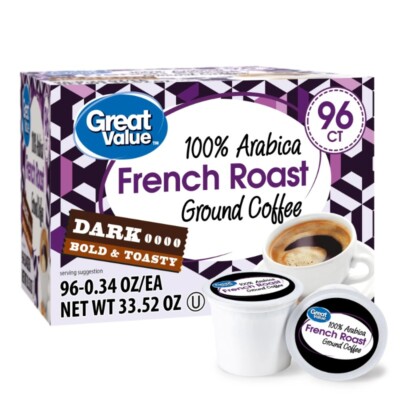 Great Value 100% Arabica French Dark Roast Ground Coffee Pods, 96 Count