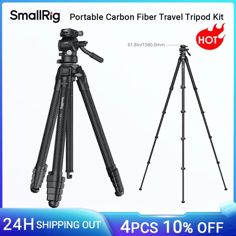 Portable Carbon Fiber Travel Tripod Kit with Tripod Head Short Center Column for