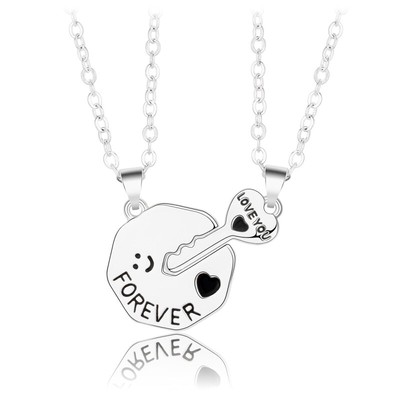 Two-in-One Letter Love Heart Stitching for Key Couple Necklace Forever Love