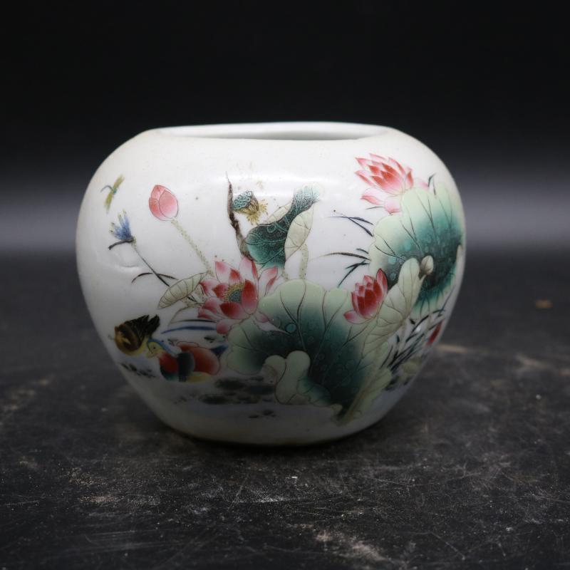 Chinese Porcelain Republic Of China Famille Rose Lotus Brush Washers 3.54 Inch
