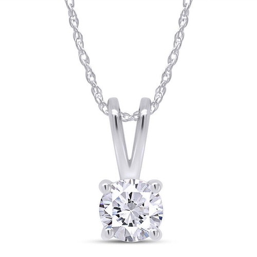 3/8 ct Solitaire Pendant Necklace Round Lab Grown Diamond Solid 14K White Gold