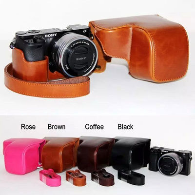Leather Camera case bag Cover For  Sony alpha a6000 A6300 NEX6 nex-6 +16-50mm