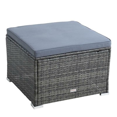 Rattanhocker Gartenhocker Hocker XXL Stuhl Polyrattan Sitzhocker Anthrazit-Grau