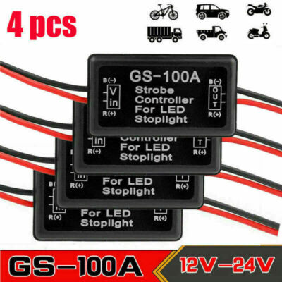 4x GS-100A Flash Strobe Controller Box Flasher Module LED Brake Tail Stop Lights