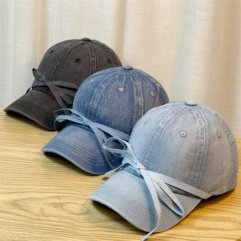 Women Denim Baseball Cap Bow Hat Trucker Fashion Cute Blue Black Casual New