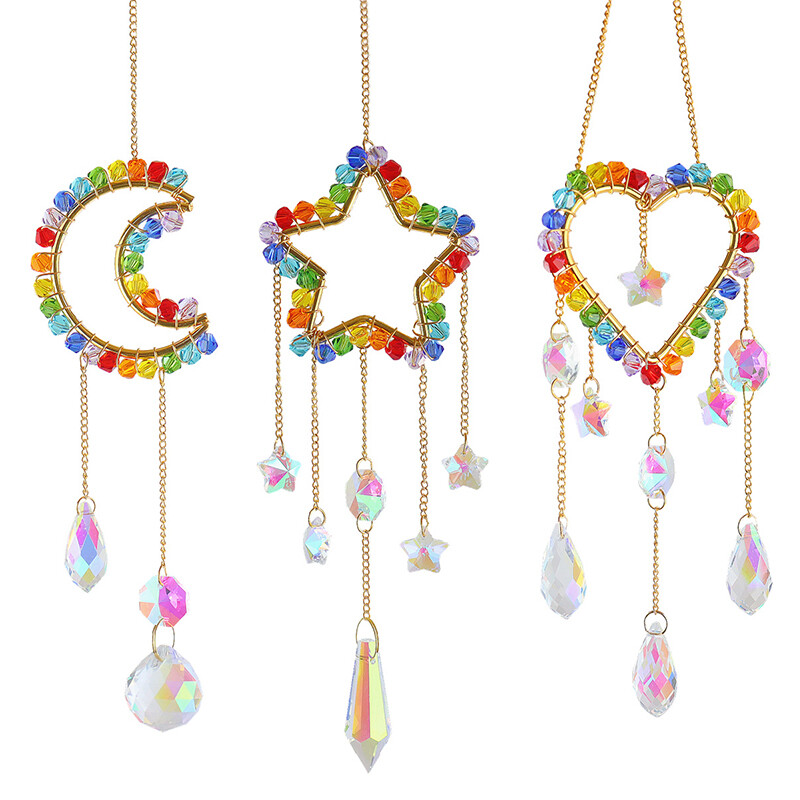 1PCS Colorful Crystal Sun Catcher with Chain Hanging for Window Home Decorations