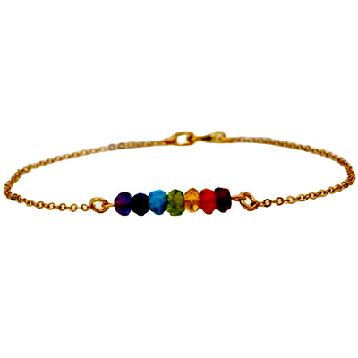 Natural 7 Chakra Stone Rondelle 4mm Faceted beads Gold plated stacking bracelet