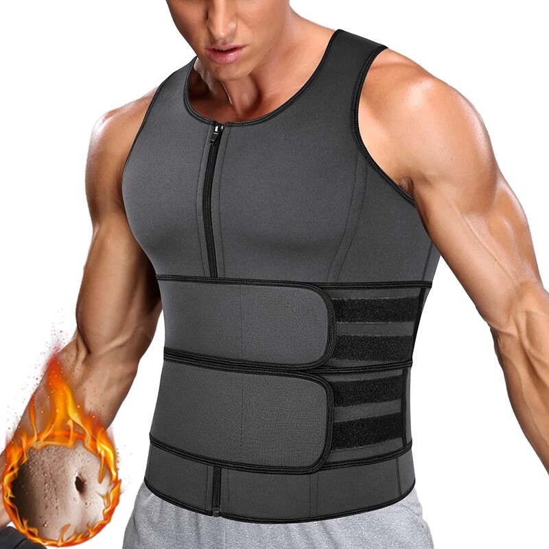 Men Waist Trainer Neoprene Body Shaper Double Belt Slim Sweat Sauna Vests Shirts