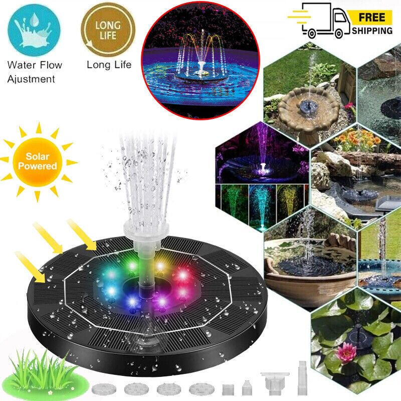 Solar Power Water Fountain Pump Bird Bath LED Floating Pond Pool Outdoor Garden